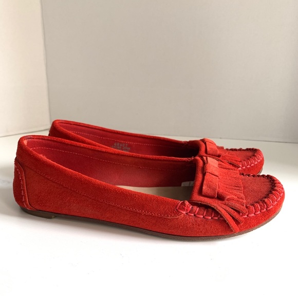 J.CREW Suede Bow Moccasins Size 6 Flats Orange - Picture 7 of 8